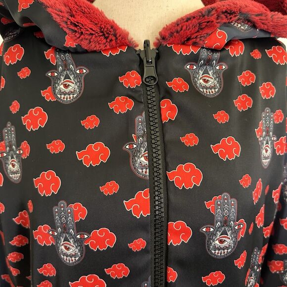 Liquid Dreams Art Faux Fur Red Jacket Reversible MEDIUM Kritter Klips - Picture 7 of 9